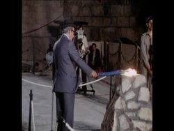 SYND 23 4 80 PRESIDENT YITZHAK NAVON LIGHTS WAR DEAD MEMORIAL FLAME IN JERUSALEM News Clip