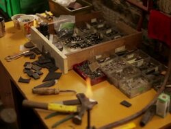 Craftsman table with tools Stock Footage