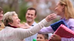 Grandmother welcomes and hugs daughter sweetly Stock Footage