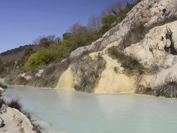 MS Shot of Thermal pools of sulphurous water, hot spring bagno vignoni / San Quirico d``Orcia, Tuscany, Italy Stock Footage
