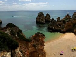 Sunshine on the coastline of Ponta da Piedade, Lagos, Algarve, Portugal, Europe Stock Footage