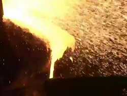 MS ZI Shot of converting furnace at steel mill / Bous, Saarland, Germany Stock Footage