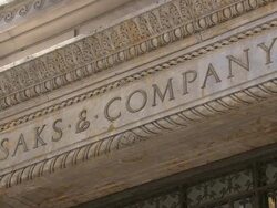 CU, Saks Fifth Avenue sign above entrance, New York City, New York, USA Stock Footage