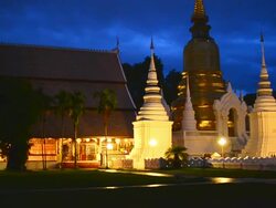 HD:Temple and gold pagoda at twilight time in chiang mai Thailand Stock Footage