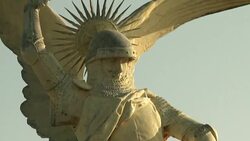 CLEAN : France: Mont Saint Michel statue removed for restoration (2) News Clip