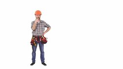 Handyman using the imaginary abstract screen Stock Footage