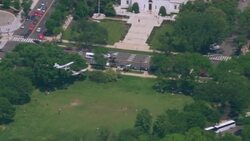 'WS TS ZO ZI AERIAL Shot of Planes fly on 70th Anniversary of VA Day / Washington DC, United States' Stock Footage