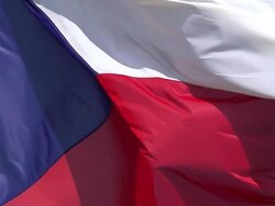 ECU SLO MO Shot of Czech Flag Waving in Wind / Caen, Normandy, France Stock Footage