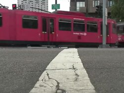 (HD1080i) USA, West Coast, California, San Diego: Red Train Passing Stock Footage
