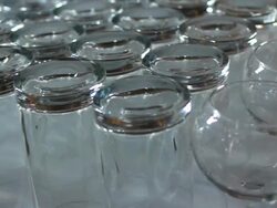 Event open bar. Empty glasses, bottles with wine and alcohol Stock Footage