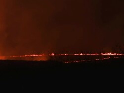 MS Night scene of lightning fire on prairie / Oklahoma, United States Stock Footage
