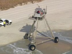 MS AERIAL ZI View of beach machine on beach / South Carolina, United States Stock Footage