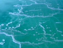 AERIAL MS CU DS View of salt crystals in dead sea / Sourn Judea Desert, Israel   Stock Footage