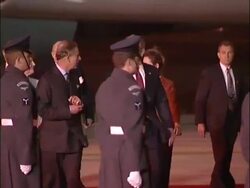 President George W Bush talks to Prince of Wales as he walks donw red carpet Stock Footage