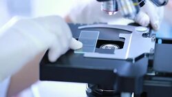 Researchers looking into a microscope, slow motion Stock Footage