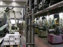MS Newspapers piled up by machines in gravure printing office / Itzehoe, Schleswig-Holstein, Germany  Stock Footage