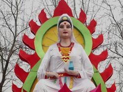 MS ZO Bodhisattva shaped lanterns celebrate for Spring Festival with porcelain dishes at the small wild goose pagoda park / xi'an, shaanxi, china Stock Footage