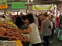 Queen Victoria Market time-lapse of shoppers and produce stalls in Melbourne. Stock Footage