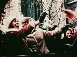 1962 group of women watching parade for John Glenn waving pom poms / NYC / newsreel Stock Footage