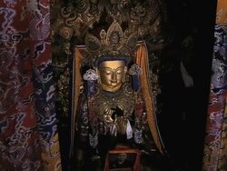 CU PAN Shot of shrine with Buddha idol inside / Lhasa, Tibet, China Stock Footage