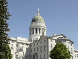 MS ZO View of capitol building dome / Augusta, Vermont, United States Stock Footage