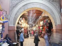 MS T/L View of various shop in market / Marrakech, Morocco Stock Footage