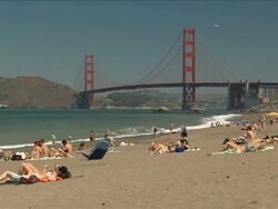 Golden Gate Bridge and Beach Stock Footage