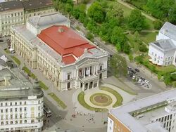 WS AERIAL View over parking area and palace / Brno, Brno City District, Czech Republic Stock Footage