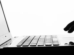 Typing fingers push notebook Silhouette Stock Footage