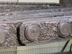 CU View of steel works cold drawing at Hoesch-Schwerte / Schwerte, Rhineland-Palatinate, Germany Stock Footage