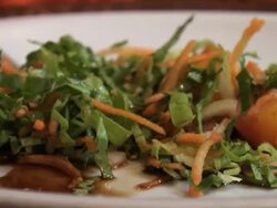 Woman dressing,mixing and eating a vegetables salad: 3 clips Stock Footage