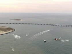 WS AERIAL View of bridge with Cape Hatteras National Seashore / North Carolina, United States Stock Footage