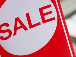 Red hanging sale labels Stock Footage