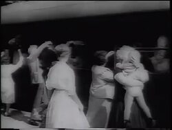 B/W 1961 people on train giving luggage to people outdoors / East German refugees / newsreel Stock Footage