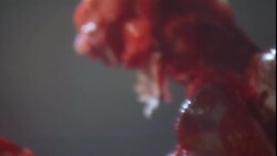 A bloody shank of bone juts from a table full of gore. Stock Footage