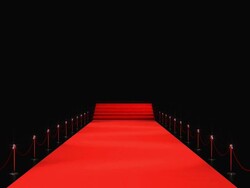 Rolling red carpet, leading to the pedestal (commercial template) Stock Footage
