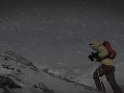 Mountain climbing in bad weather (HD 1080) Stock Footage
