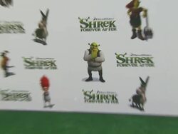 ATMOSPHERE: Signage at the 'Shrek Forever After' Premiere at Universal City CA. (Footage by WireImage Video/GettyImages) Stock Footage