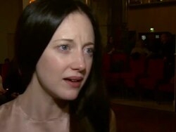 INTERVIEW: Andrea Riseborough on the exposure 'Shooting Stars' gives to European markets, meeting Directors at the Shooting Starts Interview: 61st Berlin International Film Festival at Berlin . (Footage by WireImage Video/GettyImages) Stock Footage