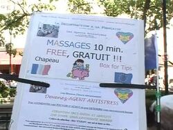 CLEAN: Rubbing down: Paris masseurs knead in open air News Clip