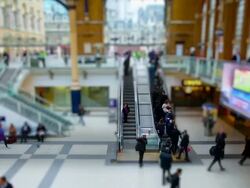 Miniature London -  Liverpool Street Station inside during a busy work day in the City of London Stock Footage