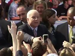 September 16, 2008 MS Republican presidential candidate John McCain greeting supporters at town hall campaign event/ Tampa, Florida Stock Footage