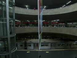 MS View of railway station, floor, entrance, train arriving, elevator / Sao Paul,  Brazil Stock Footage