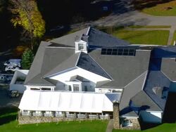 MS AERIAL DS Shot of Norman Rockwell Museum / Massachusetts, United States Stock Footage