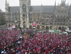 FC Bayern Muenchen Celebrate Winning The Triple At Marienplatz Stock Footage