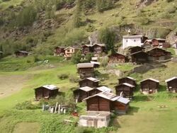 WS AERIAL View of Lotschen valley with hamlet eisten and lonza river with village of blatten / Lotschen Valley, Valais, Switzerland Stock Footage