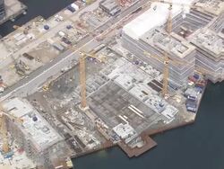WS AERIAL View of New building construction in south Copenhagen / Copenhagen, Denmark Stock Footage