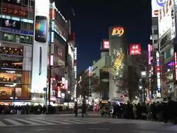 MS T/L Night illumination at crossing / Shibuya, Tokyo, Japan Stock Footage