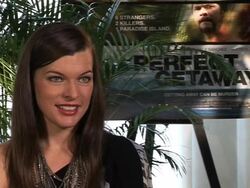Perfect Getaway Interview Milla Jovovich Stock Footage