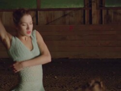 two dancers dancing in wooden barn Stock Footage